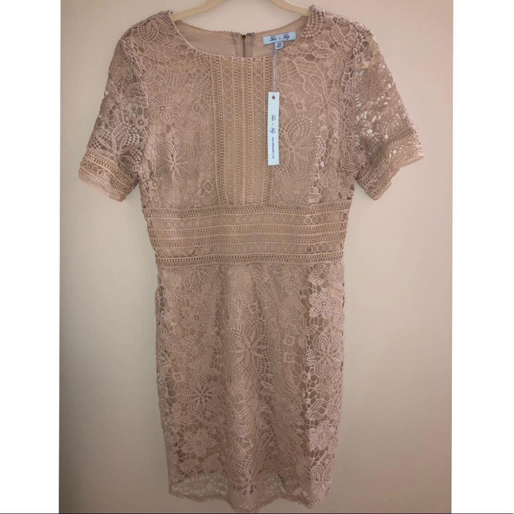 She & Sky Tan Lace Dress